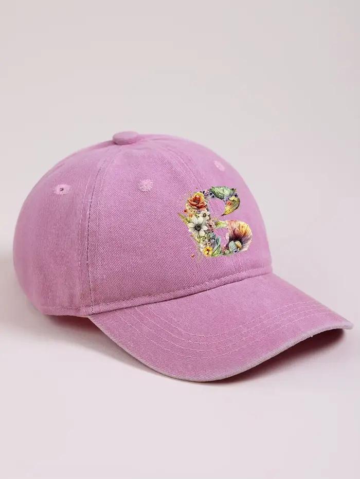 1 chapeau rose pour bébé, casquette de baseball avec lettres de A à Z, chapeau de soleil coloré à fl