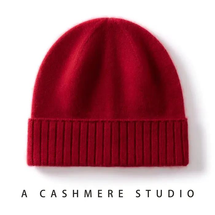 Chapeau tricoté en cachemire 100% unisexe, casquette chaude et décontractée, couleur unie, doux pour