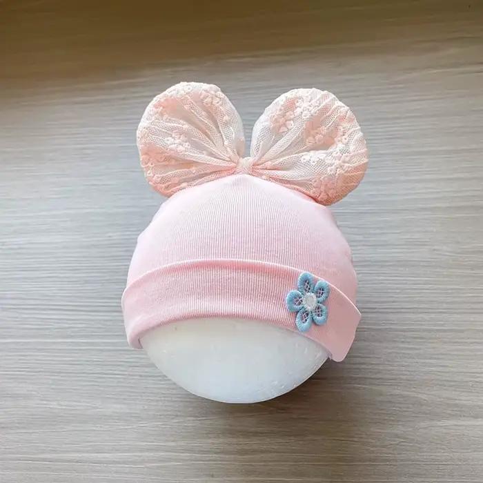 Bonnet nouveau-né en dentelle avec nœud, 0-8 mois, bonnets bébé en coton doux, protection de la tête