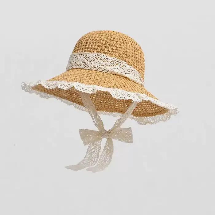 Chapeau de paille à large bord style français pour femme, nouveau chapeau de plage d'été respirant a