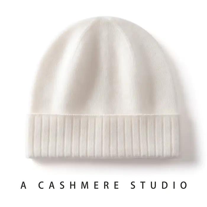 Chapeau tricoté en cachemire 100% unisexe, casquette chaude et décontractée, couleur unie, doux pour