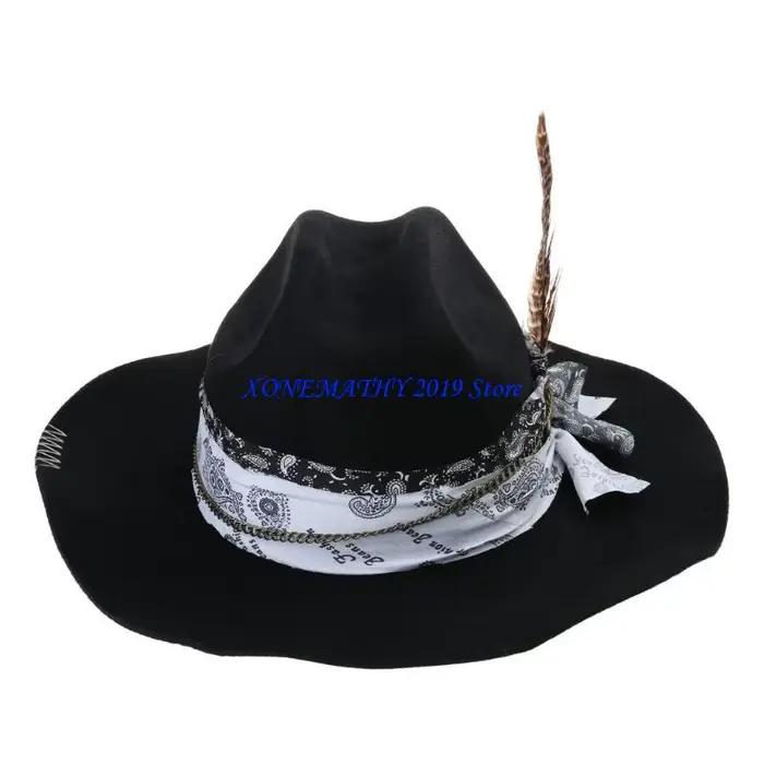 Chapeau Cowboy à sangle en plumes F42F, chapeau Cowgirl à large bord, Costume Festival musique, chap