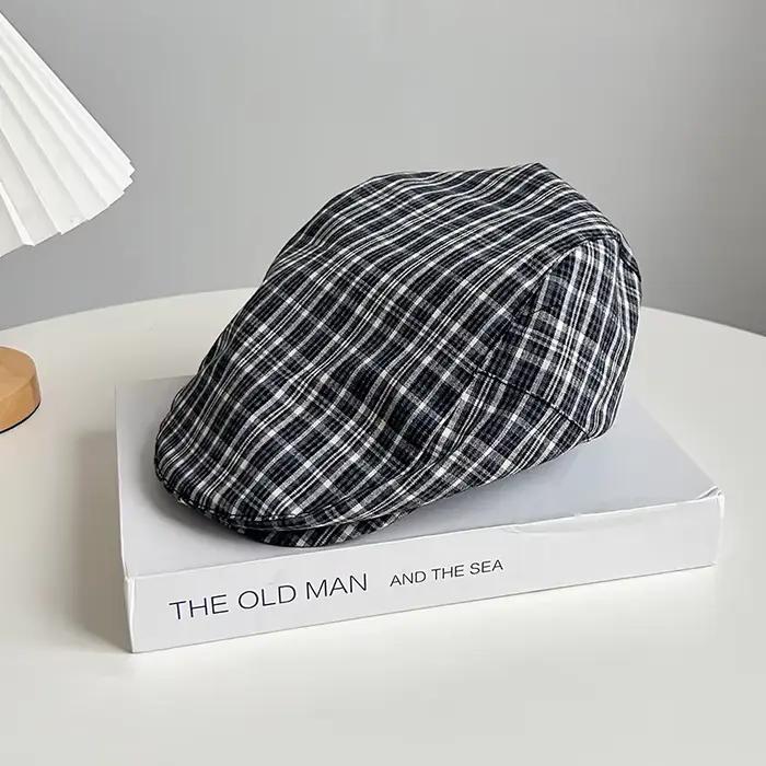 Petit béret frais et élégant, chapeau à carreaux japonais, chapeau polyvalent pour hommes et femmes