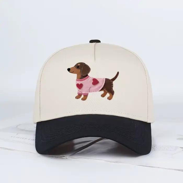 Casquette de baseball colorée à imprimé cœur et motif teckel mignon | Chapeau de soleil réglable e
