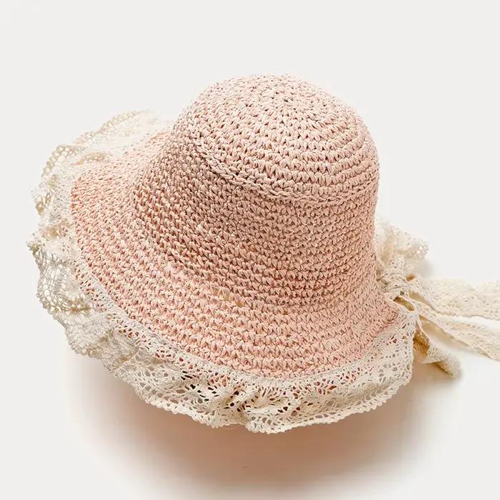 Chapeau de paille princesse printemps-été pour bébé fille, casquette de soleil parent-enfant respira