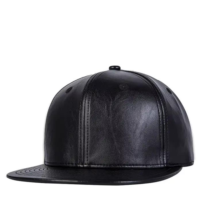 Chapeau à bords plats en cuir noir pour hommes, chapeau de rue polyvalent, hip hop