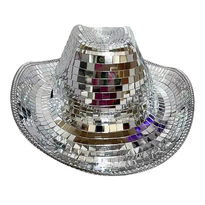 Chang Ball-Chapeau de cow-girl à paillettes pour femmes et hommes, chapeau à boule miroir, accessoir