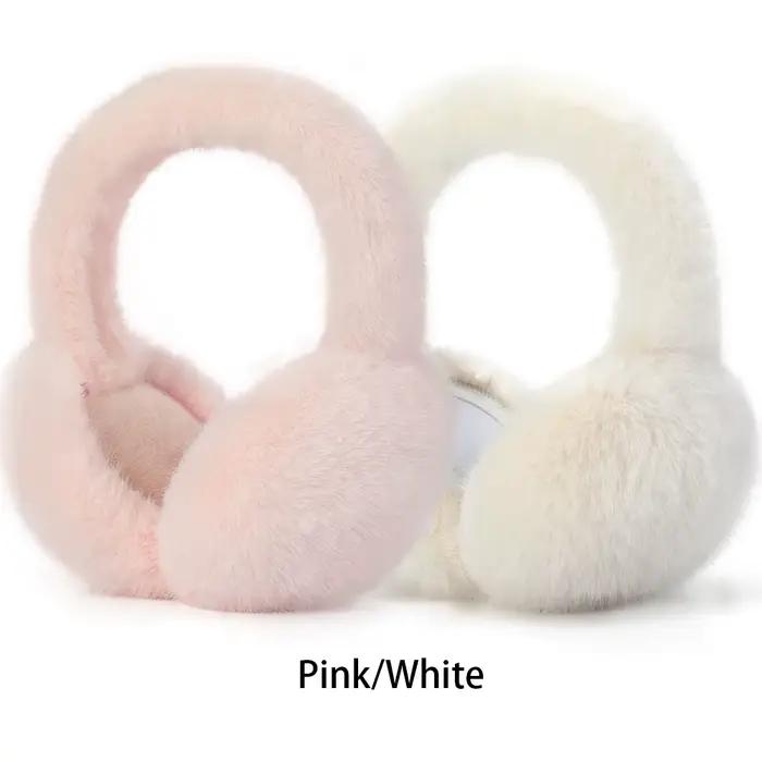 Cache-oreilles en fausse fourrure de lapin pour femmes, 2 pièces, moelleux, chaud, hiver, extérieur,