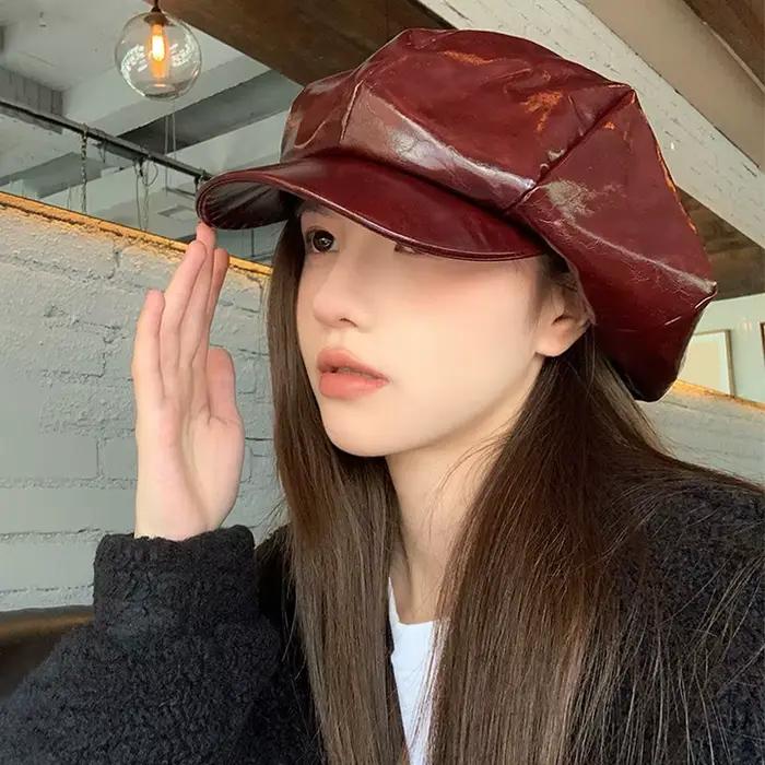 Ankora béret rouge femme automne et hiver spectacle visage petites nuages casquette octogonale Style