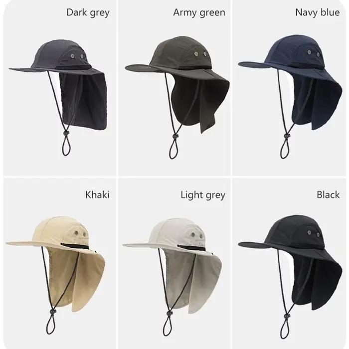Chapeau de randonnée unisexe à large bord, casquette de protection solaire UV, rabat de cou, pêche,