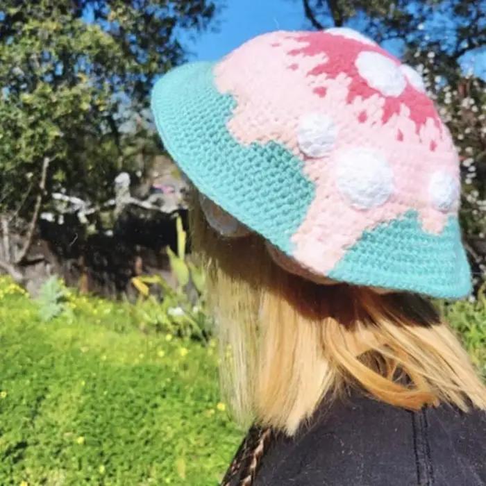 Chapeau seau en forme champignon en Crochet pour femmes, chapeau à dôme doux respirant, chapeau pêch