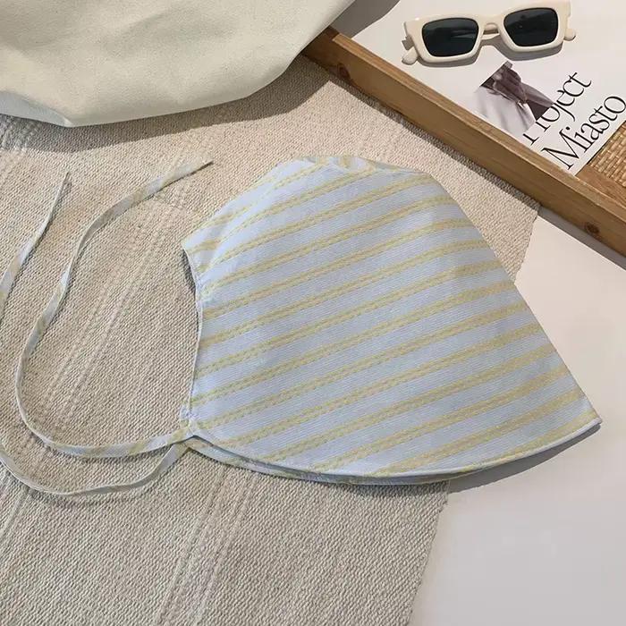 1 pièce Chapeau bob pliable d'été à large bord avec cordon pour femme, style coréen rayé, Panama Bob
