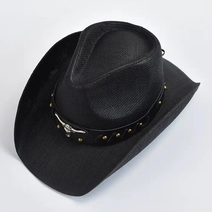 Chapeau de paille épaissi pour hommes bord bouclé Vintage Western Cowboy chapeau été plage chapeau d