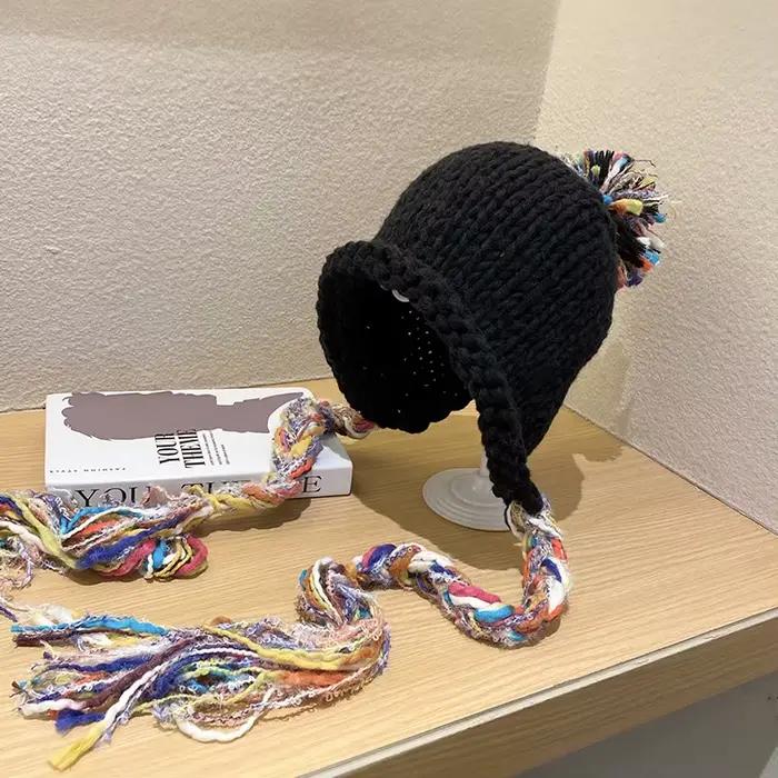 Chapeau tressé torsadé à pompon coloré pour hommes et femmes, casquettes chaudes pour la protection