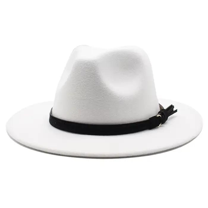 Chapeau de Jazz Vintage pour hommes et femmes, printemps automne hiver, feutre de laine douce avec b