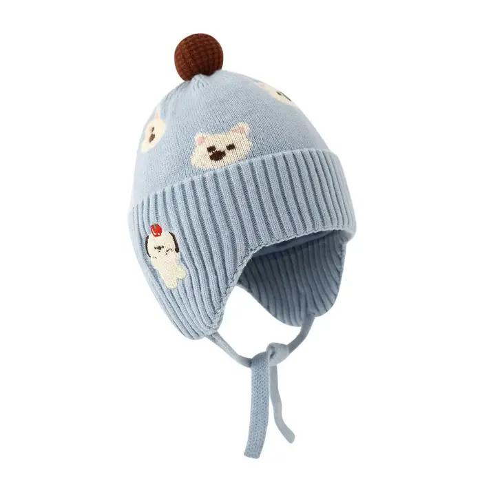 Chapeau d'hiver en Crochet pour bébé, doublure polaire, coupe-vent, à lacets, bonnet tricoté, couleu