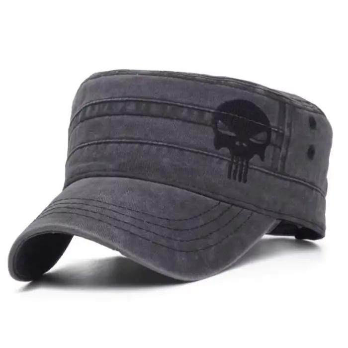 Casquette de baseball en coton lavé pour hommes, chapeau cool, tête de mort brodée, dessus plat, cas