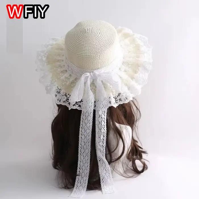 Chapeau de soleil en paille fait main pour femme et fille, style Harajuku, champêtre, doux, Lolita,