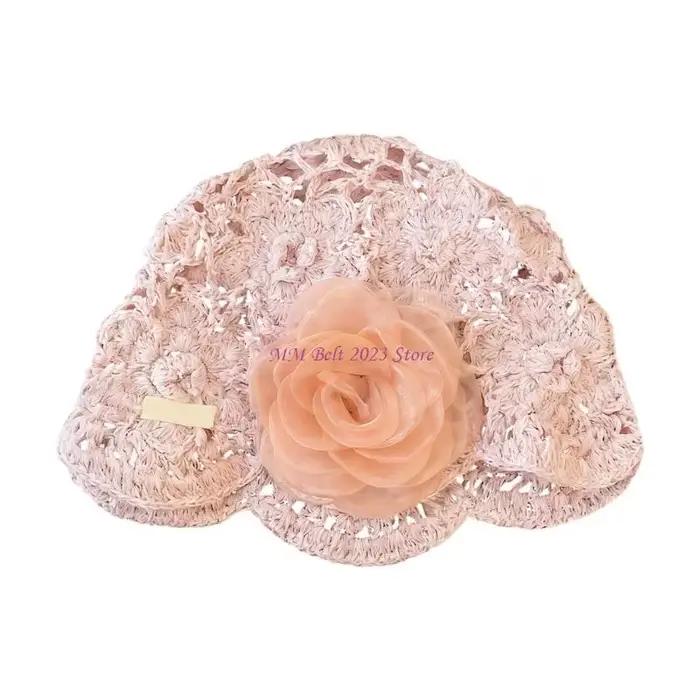 Chapeau crochet artisanal féminin 49ME avec dentelle arrangements complexes