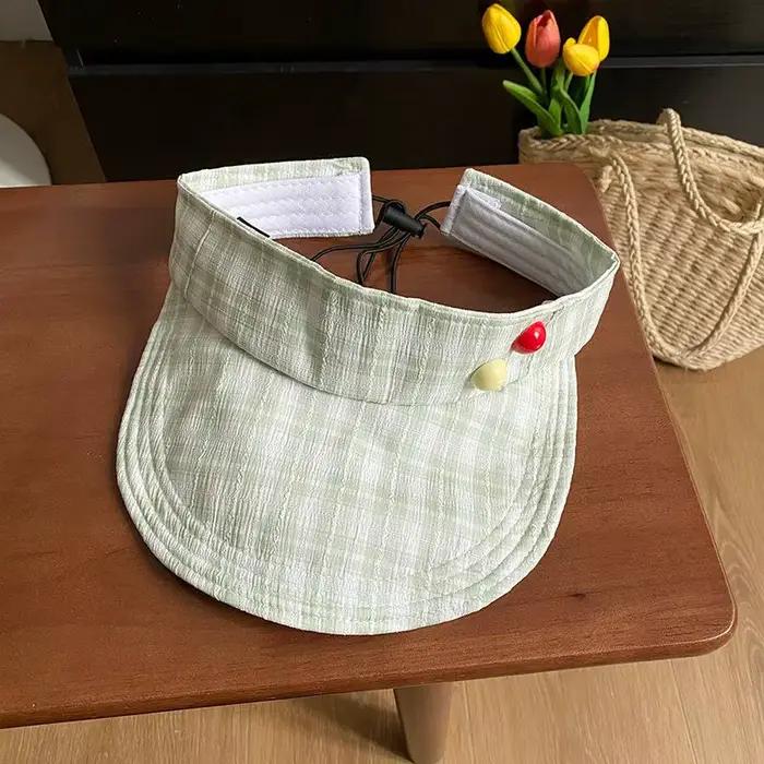 Chapeau de soleil rouge à carreaux pour fille, protection UV estivale, style mignon, casquette visiè