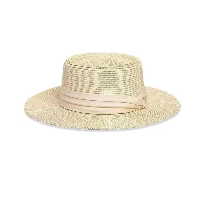 Chapeau de paille pour femme, style français, à calotte plate et large bord, protection solaire, idé