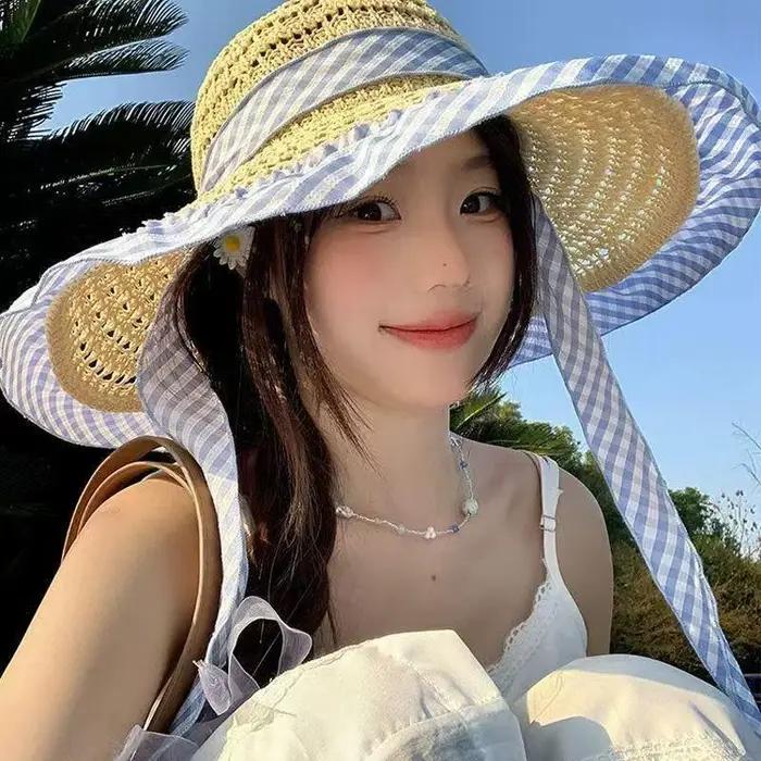 Chapeau de paille à large bord pour femme SUSU, chapeau de soleil de plage, nouvelle mode, protectio