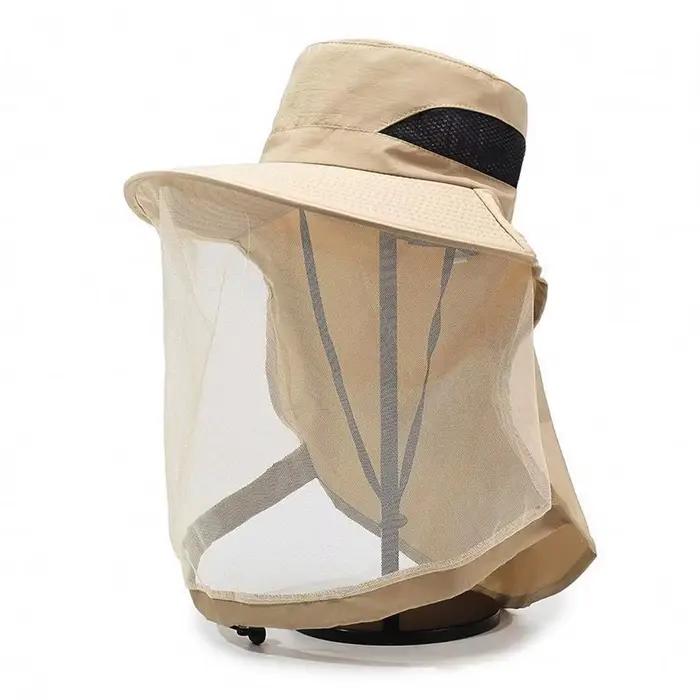 Chapeau de protection UV avec masque facial, respirant, anti-insectes, à large bord, pour la pêche,