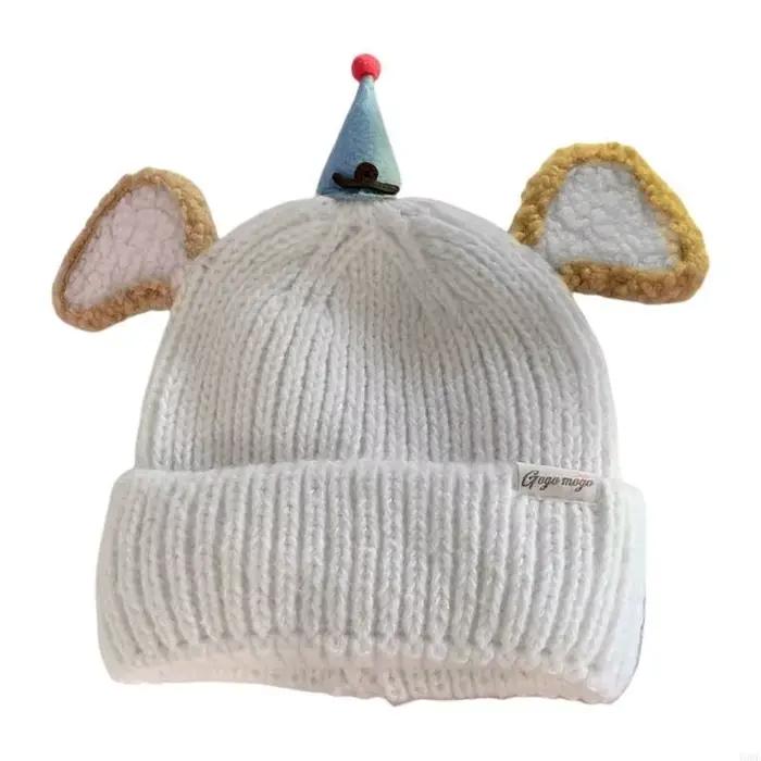 Chapeau tricoté à mode avec oreille dessin animé, pour usage quotidien, décontracté sportif, Y08E