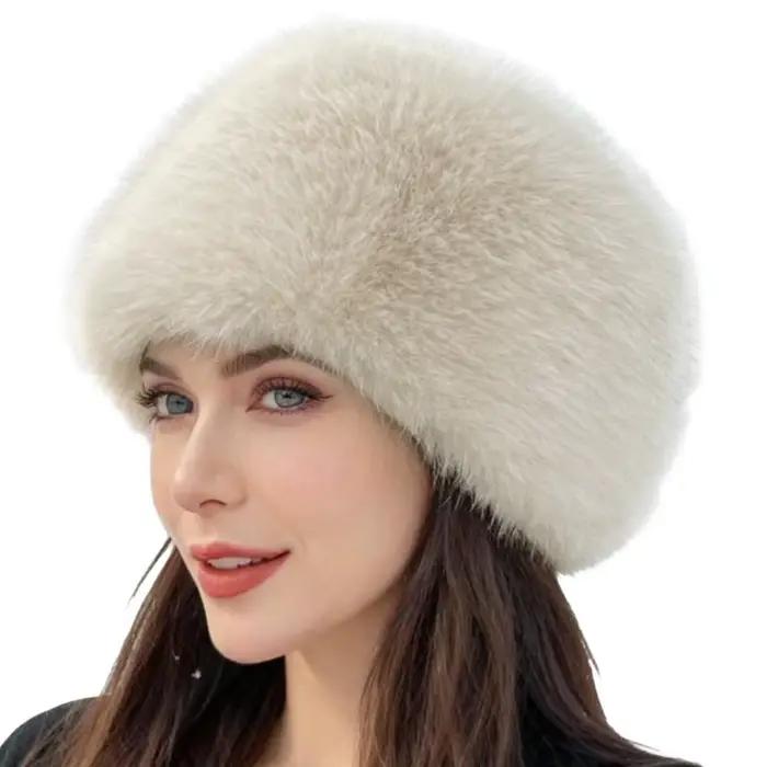 Chapeau mongol en peluche épais et chaud pour femmes, bonnet d'hiver à large bord avec dessus plat,