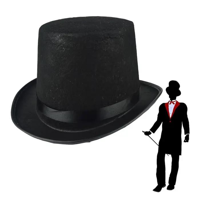 Chapeau haut-de-forme noir pour enfants et adultes, chapeau de magicien pliable de luxe, accessoire