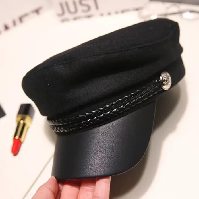 Chapeau en cuir chapeaux de marin casquette de capitaine à dessus plat chapeau de cadet de voyage