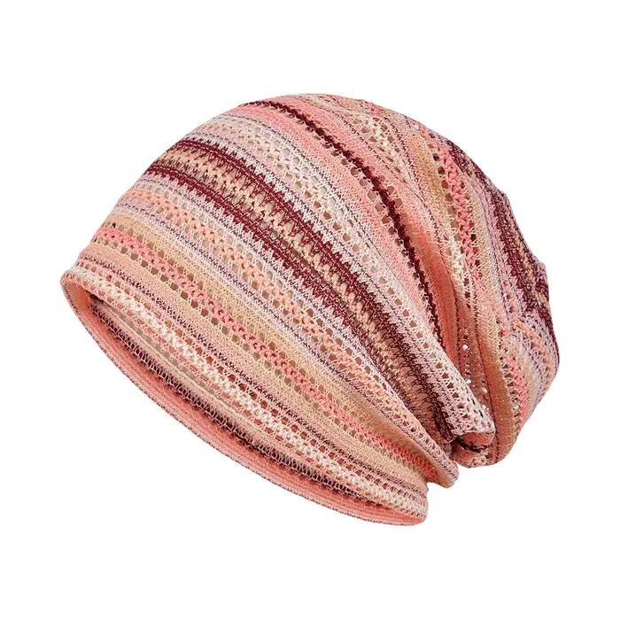Bonnet doux et respirant, chapeau en tricot respirant ajouré à motifs rayés pour les vacances d'été