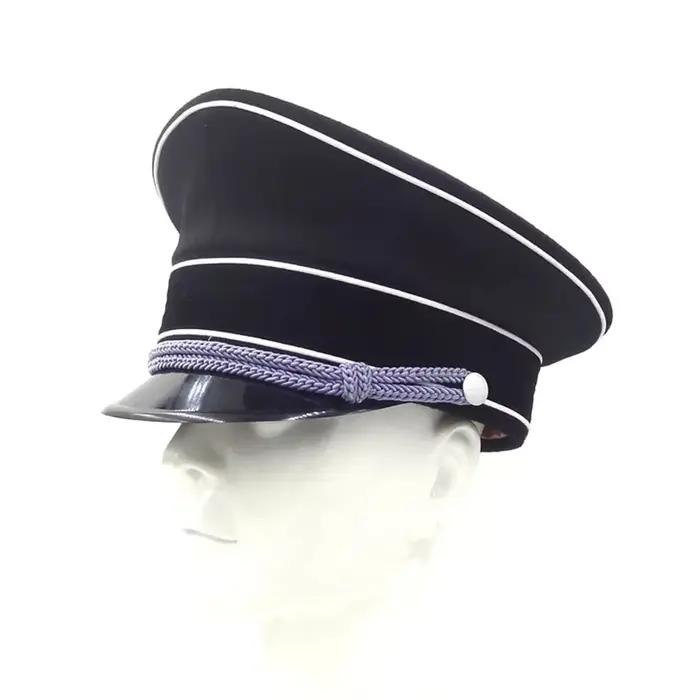 Chapeau en laine vintage pour officier d'élite, casquette à visière, cordon argenté, noir