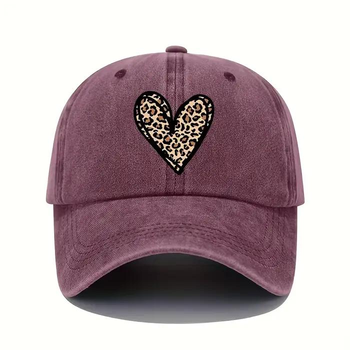 Casquette de baseball pour femmes, imprimé léopard, cœur, rétro, légère, lavable, réglable, chapeau