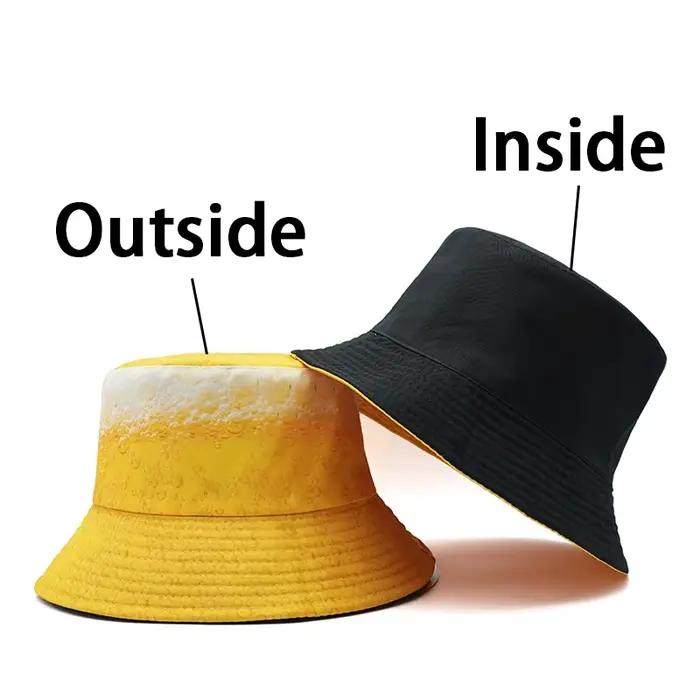Chapeau seau imprimé bière, conception de localisation, chapeaux de pêcheur, casquette Panama Double