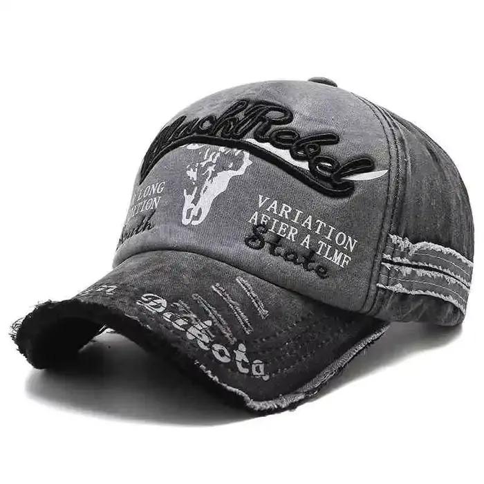 Chapeau tête de taureau pour hommes, lettres brodées, casquette de Baseball rétro lavée, ancienne Ve