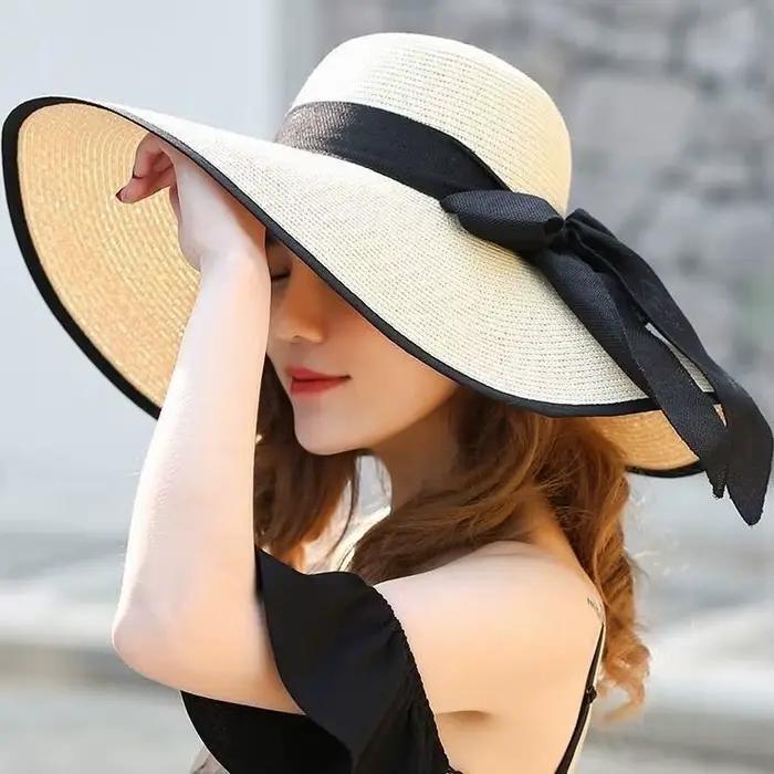 Chapeau de paille à bord surdimensionné pour femmes, bloc solaire d'été, chapeau de plage à grand bo