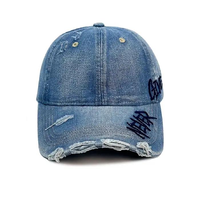 Casquette de baseball vintage pour femme en denim délavé, design brodé, chapeau de soleil réglable à