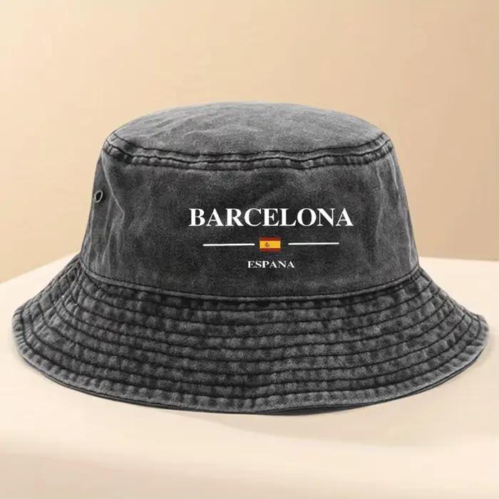 Chapeau de pêcheur réglable avec lettres et drapeau de Barcelone, Espagne imprimés | Chapeau de pê