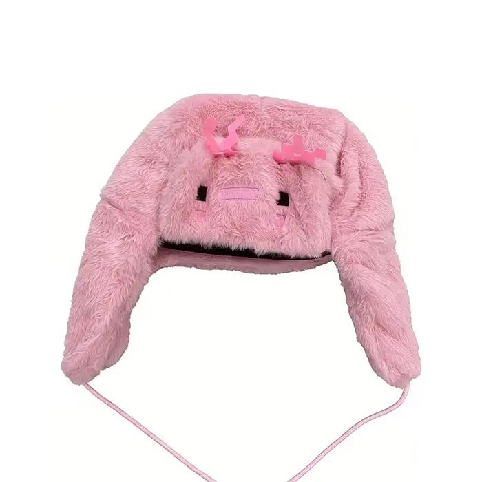 Kawaii Axolotl de Bande Dessinée Femmes de Trappeur Chapeau Rose D'hiver Chaud Moelleux Oreille Vole