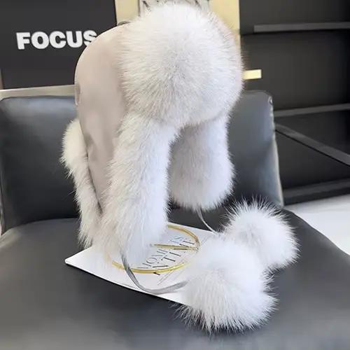 2026 100% véritable fourrure de renard chapeaux femmes russe Ushanka aviateur trappeur neige ski cha