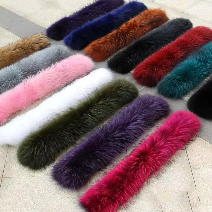Naturel réel col de fourrure de raton laveur hiver chaud femmes manteau chapeau bandes fourrure écha