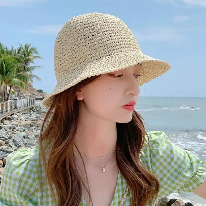 Chapeau de soleil d'été à large bord pour femmes, casquette de plage, ander, paille, tissage breton