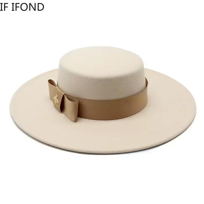 Chapeau en Feutre Blanc avec Nministériels d Papillon pour Femme Française, Fedora à Bord pio de 10c