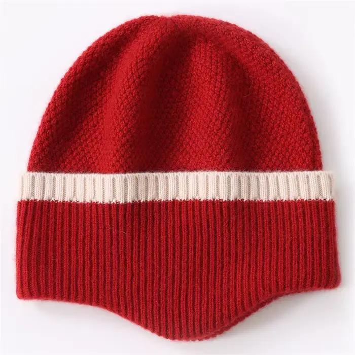 Chapeau 100% cachemire haut de gamme pour hommes et femmes, bloc de couleur épaissi à la mode chaud