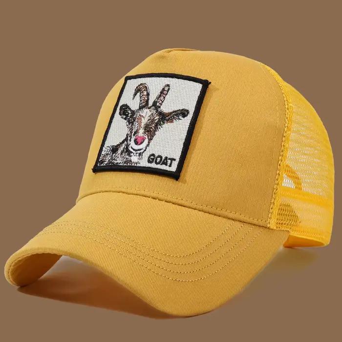 Casquette de camionneur unisexe avec broderie et appliques de chèvre – Idéal pour un usage quotidien