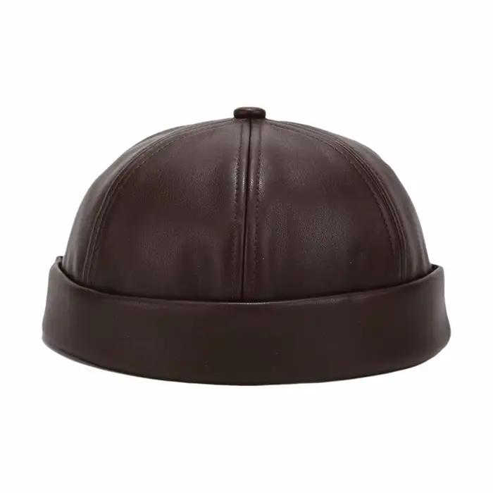 Chapeau de propriétaire rond sans bords en cuir, réglable, couleur unie, peau de Melon, simple, rétr