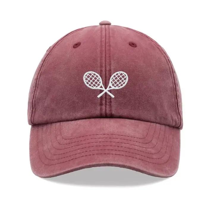 1 casquette de baseball rétro délavée à motif croisé de raquettes de tennis pour hommes, casquette d