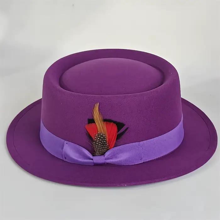 Tarte au porc chapeau plume accessoires Fedora chapeau pour femmes hommes hiver automne britannique
