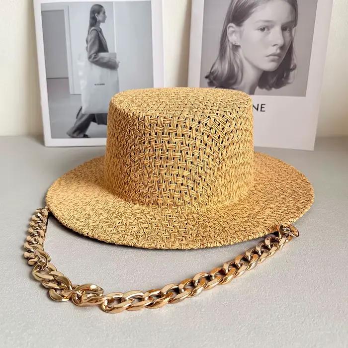 Chapeaux de paille tendance en fibres pour femmes et hommes, chapeau de soleil d'été pour les vacanc